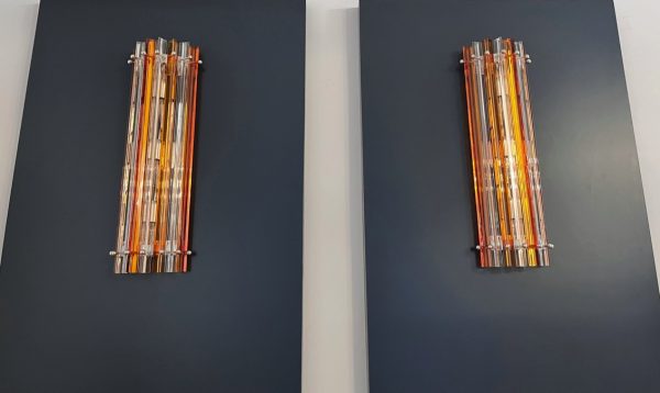 Handblown Murano Triedri Column Wall Sconce – Set of 2 in transparent-amber glass