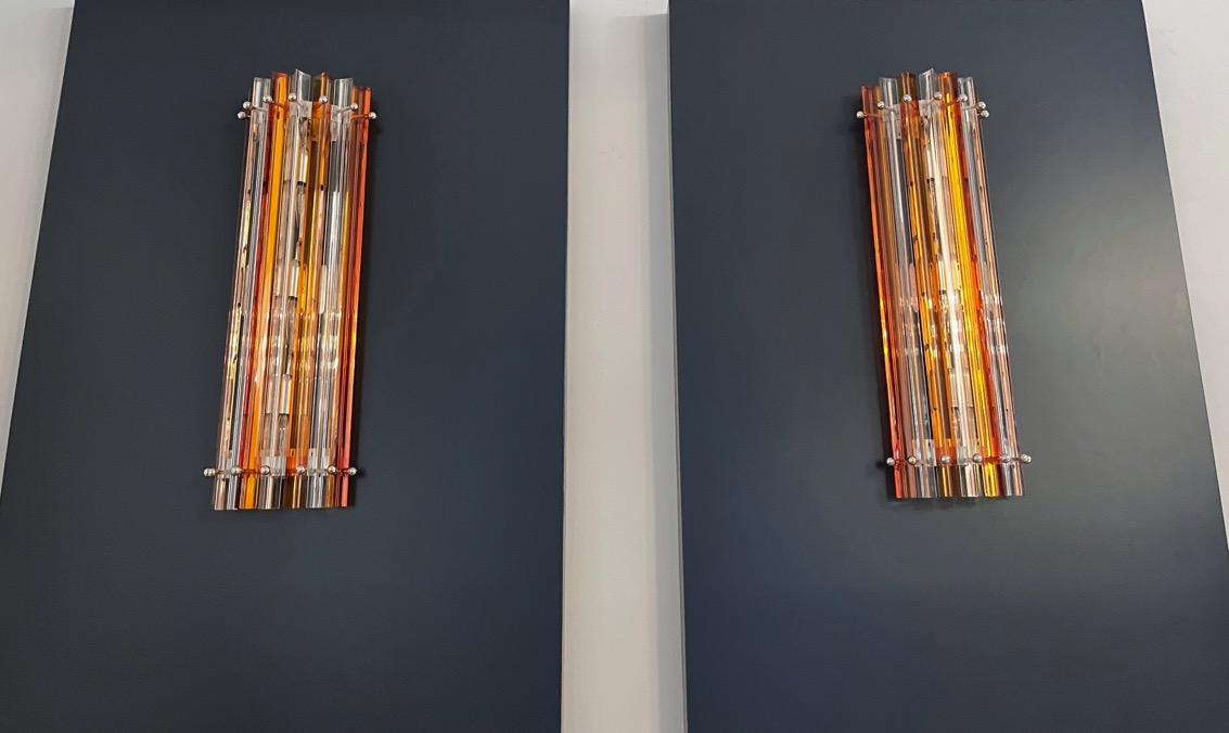 Handblown Murano Triedri Column Wall Sconce – Set of 2 in transparent-amber glass