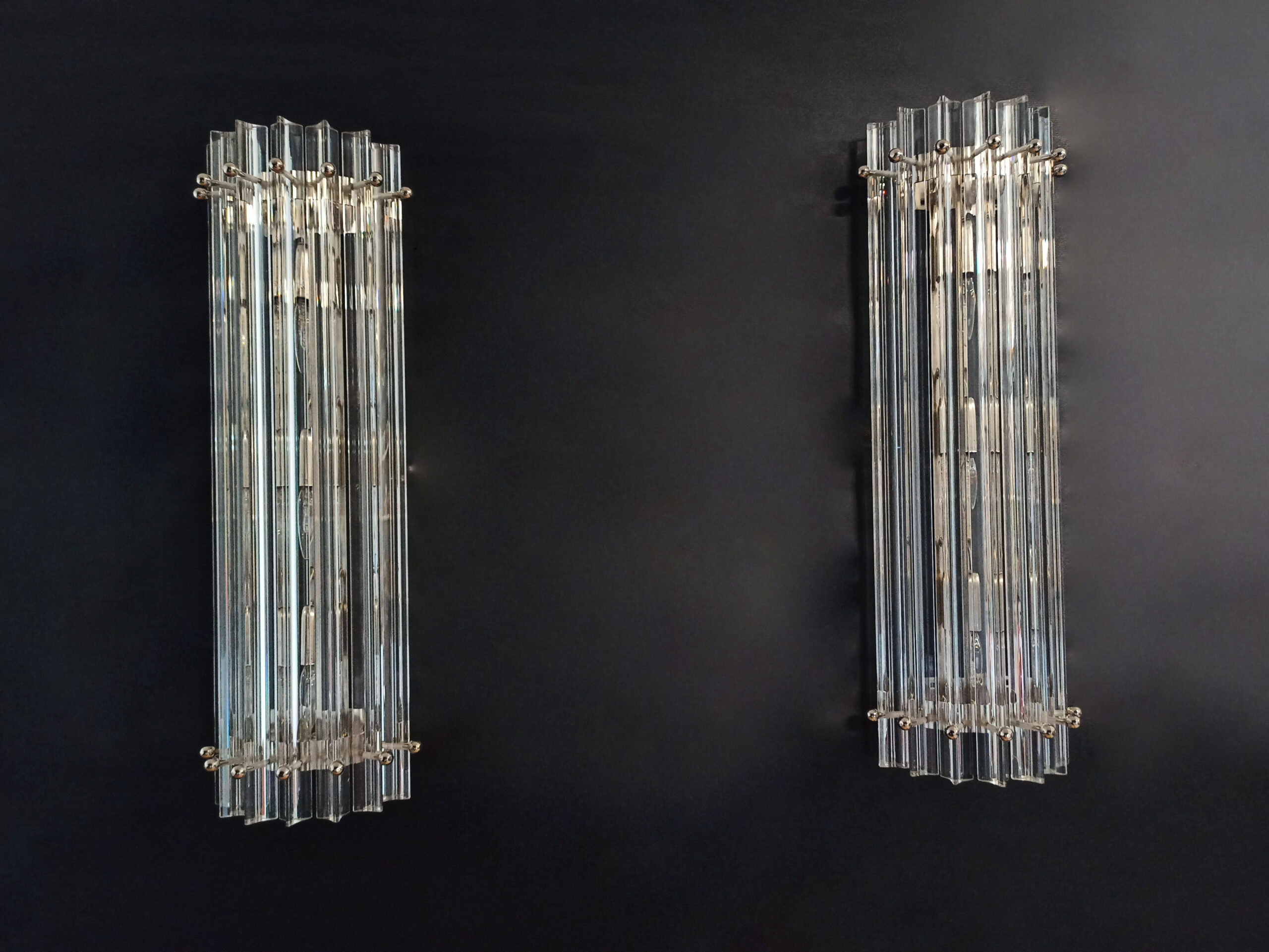 Handblown Murano Triedri Column Wall Sconce – Set of 2 in transparent glass