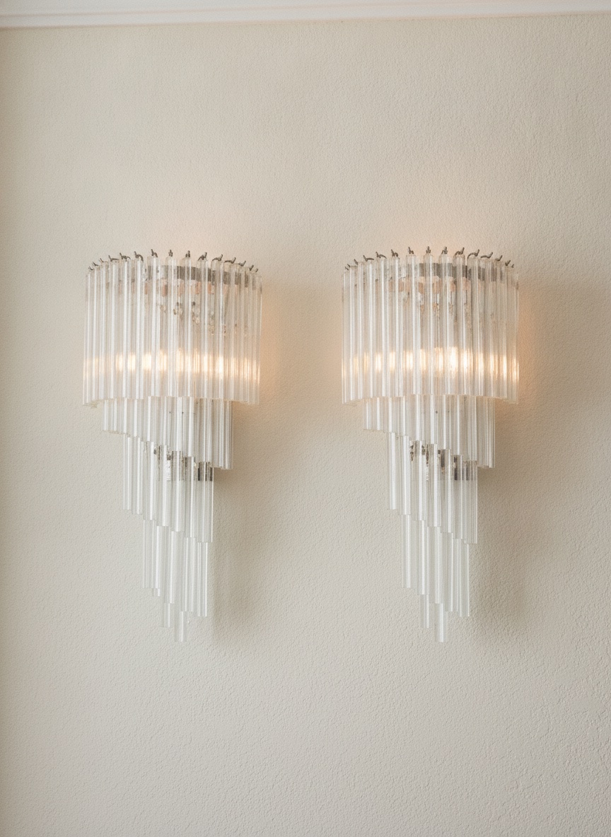 Handblown Murano Triedri Wall Sconce – 41 Triedri Glass – Set of 2 mounted on the wall