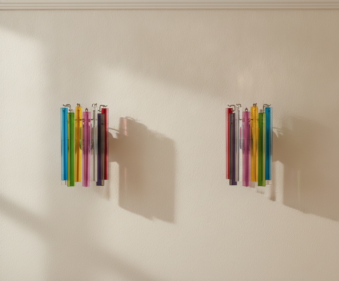 Handblown Murano Triedri Wall Sconce – 9 Triedri Glass – Set of 2 mounted on the wall
