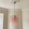 Handblown Murano Tubular Chandelier – 26 Glass Prisms under an ornate ceiling rose