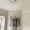 Handblown Murano Tubular Chandelier – 30 Glass Prisms under an ornate ceiling rose