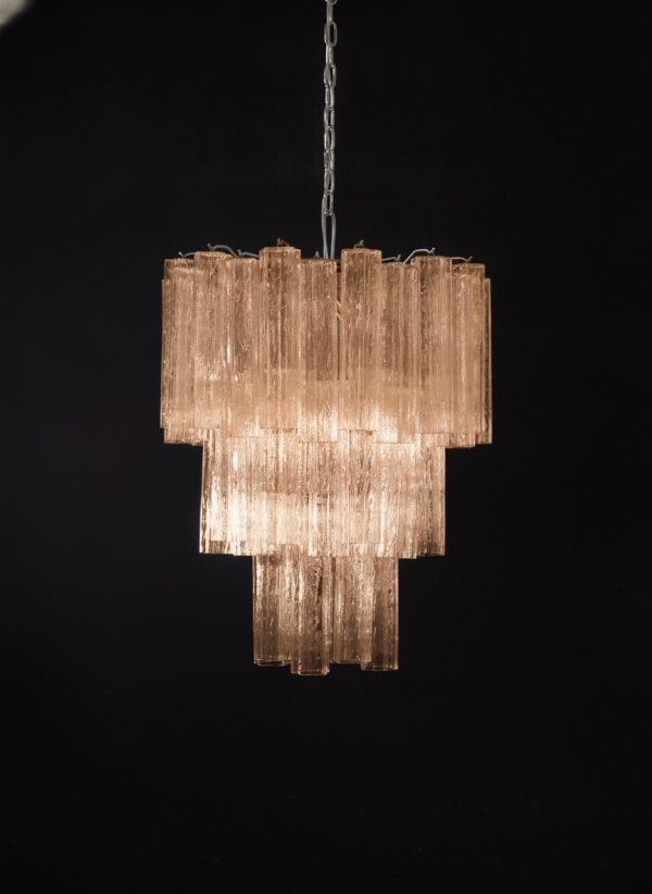 Handblown Beige Murano Tubular Chandelier – 48 Glass Prisms — Murano glass