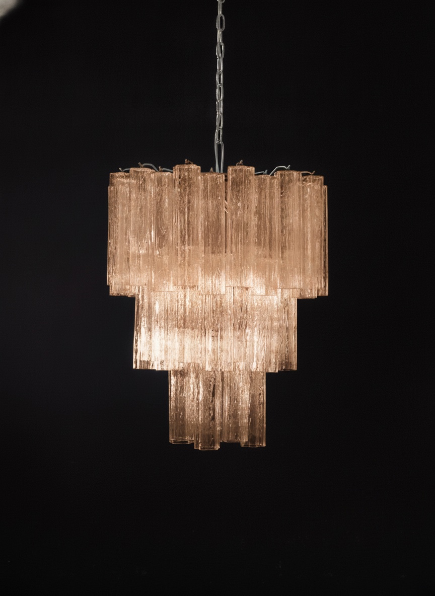 Handblown Beige Murano Tubular Chandelier – 48 Glass Prisms — Murano glass