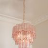 Handblown Murano Tubular Chandelier – 48 Glass Prisms with matte gold chain and canopy