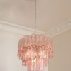 Handblown Murano Tubular Chandelier – 48 Glass Prisms under an ornate ceiling rose