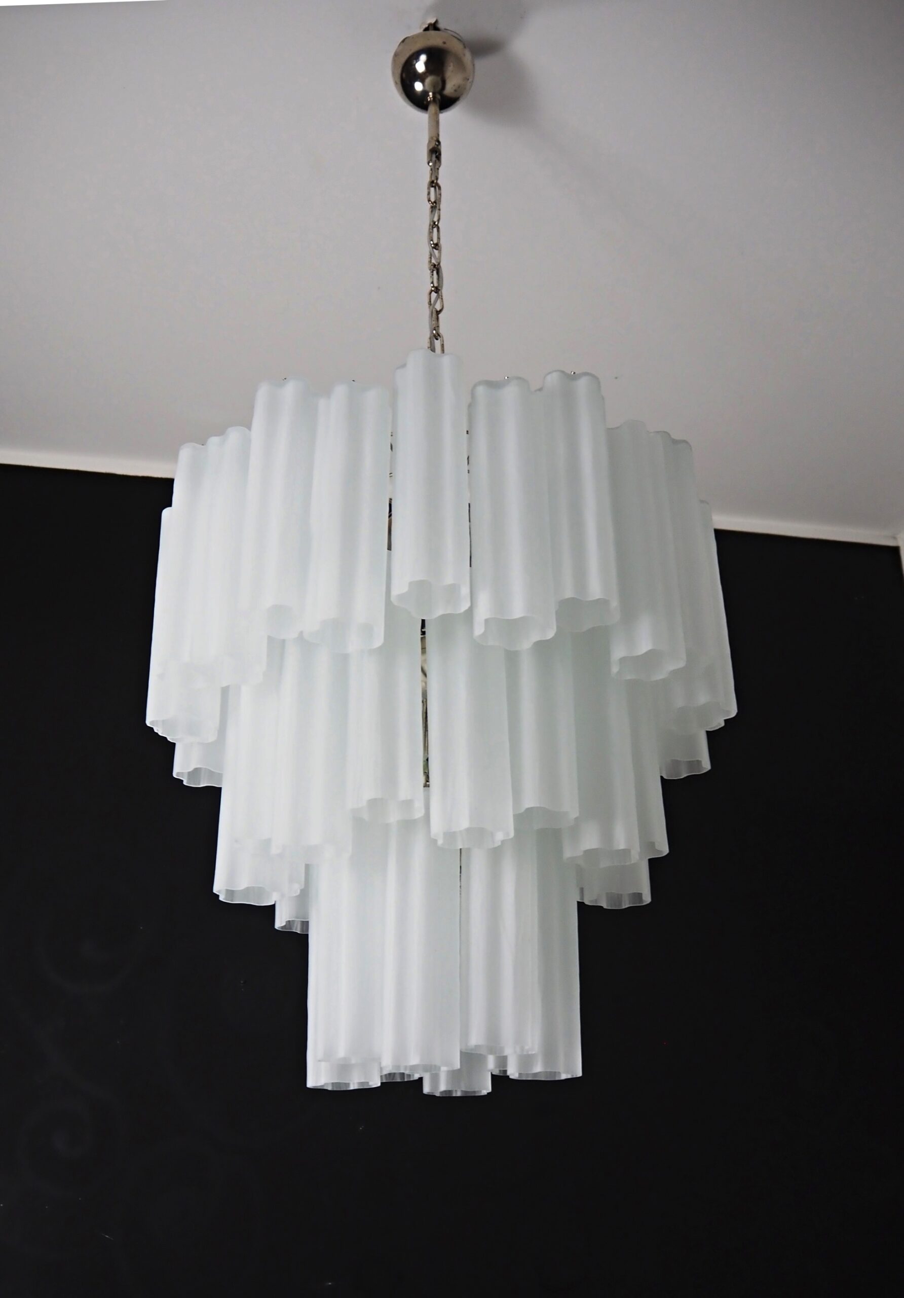 Handblown Murano Tubular Chandelier – 52 Glass Prisms in etched glass