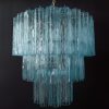 Handblown Murano Tubular Chandelier – 52 Glass Prisms in blue glass