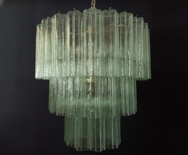 Handblown Murano Tubular Chandelier – 52 Glass Prisms in green glass