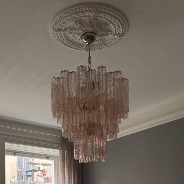 Handblown Murano Tubular Chandelier – 52 Glass Prisms in a Swedish home — ODO Items