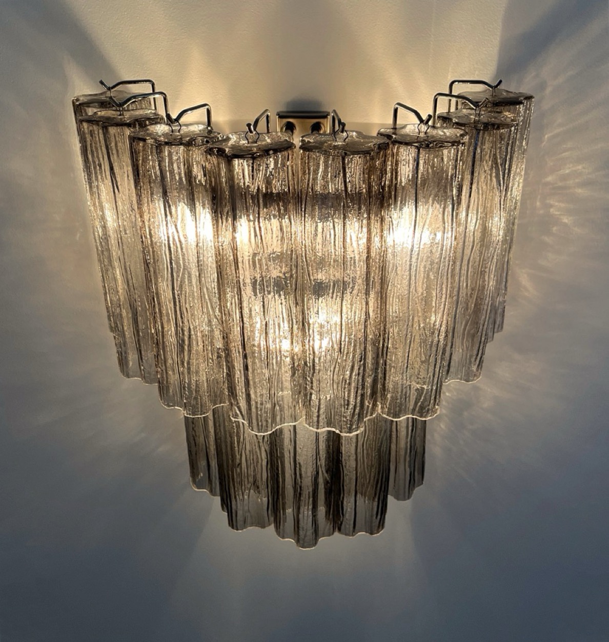 Handblown Murano Tubular Wall Sconce – 13 Glass Tubes – Set of 2 in smoked glass