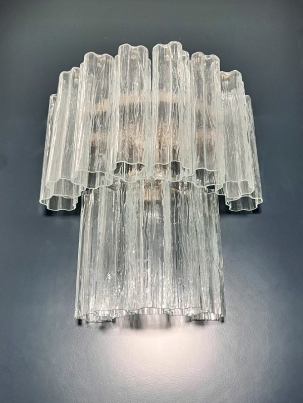 Handblown Murano Tubular Wall Sconce – 13 Glass Tubes – Set of 2 in transparent glass