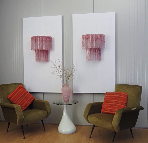 Handblown Murano Tubular Wall Sconce – 13 Glass Tubes – Set of 2 in pink glass