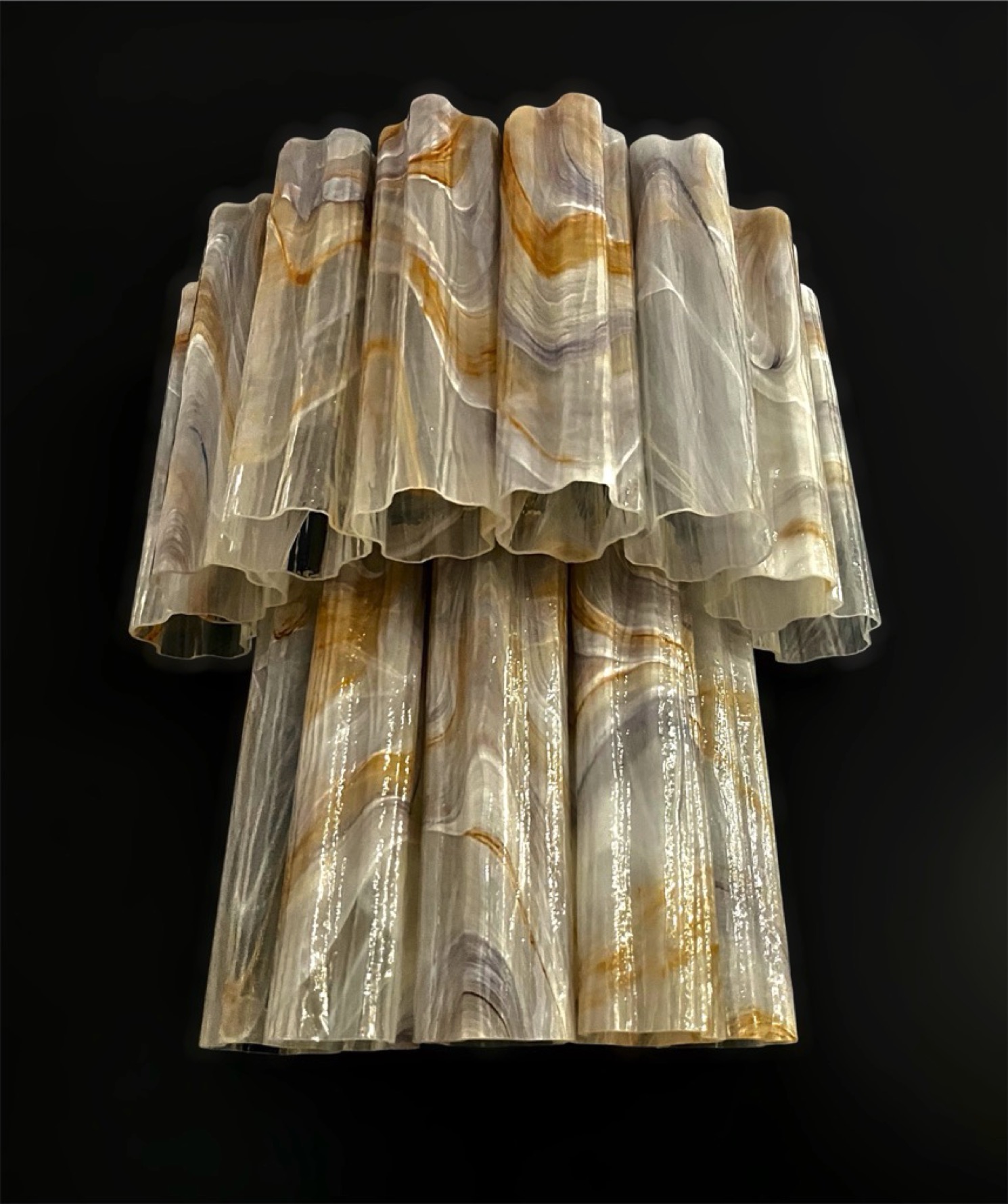 Handblown Murano Tubular Wall Sconce – 13 Glass Tubes – Set of 2 in wisteria glass