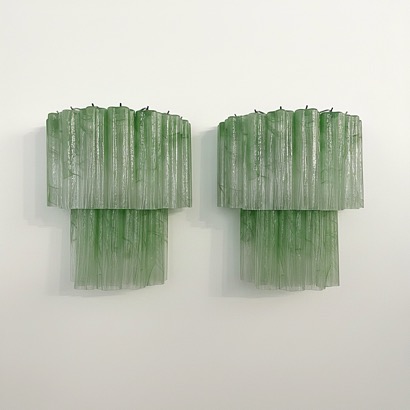 Handblown Murano Tubular Wall Sconce – 13 Glass Tubes – Set of 2 in green-alabaster glass