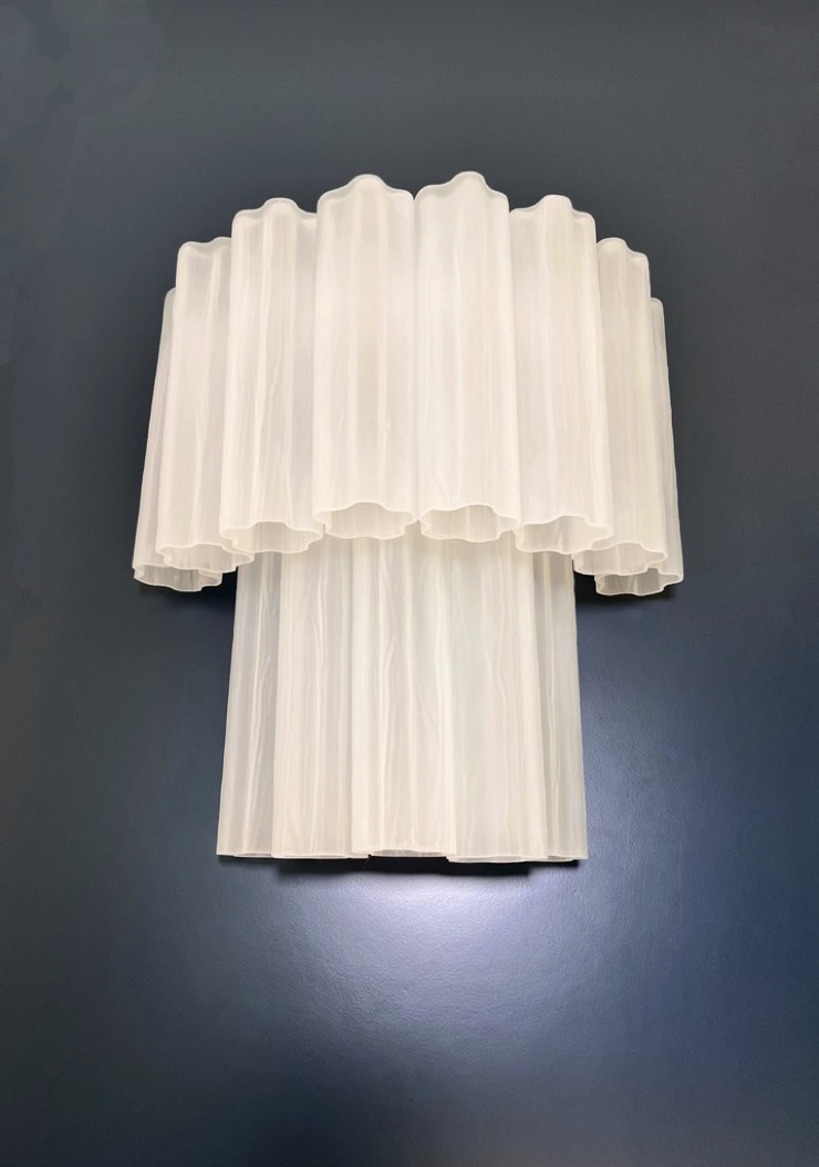Handblown Murano Tubular Wall Sconce – 13 Glass Tubes – Set of 2 in etched glass