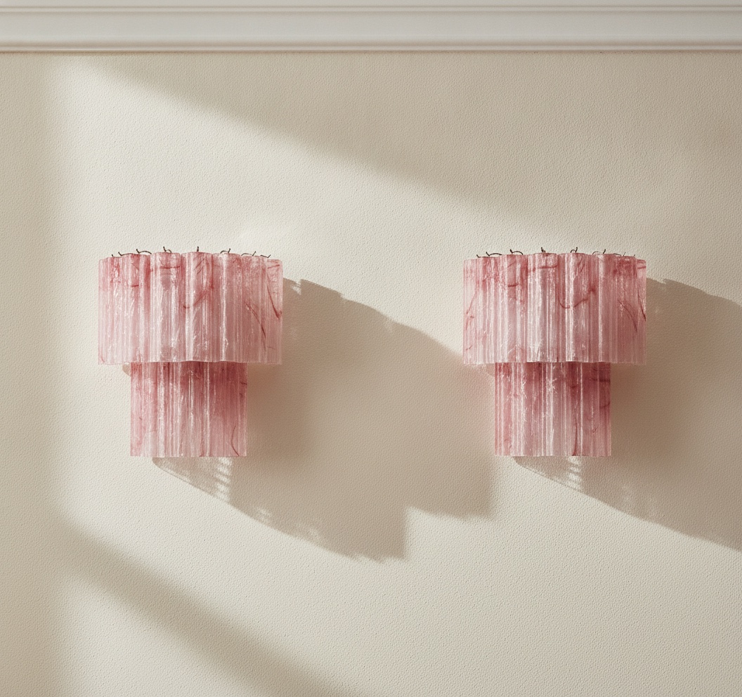 Handblown Murano Tubular Wall Sconce – 13 Glass Tubes – Set of 2 mounted on the wall