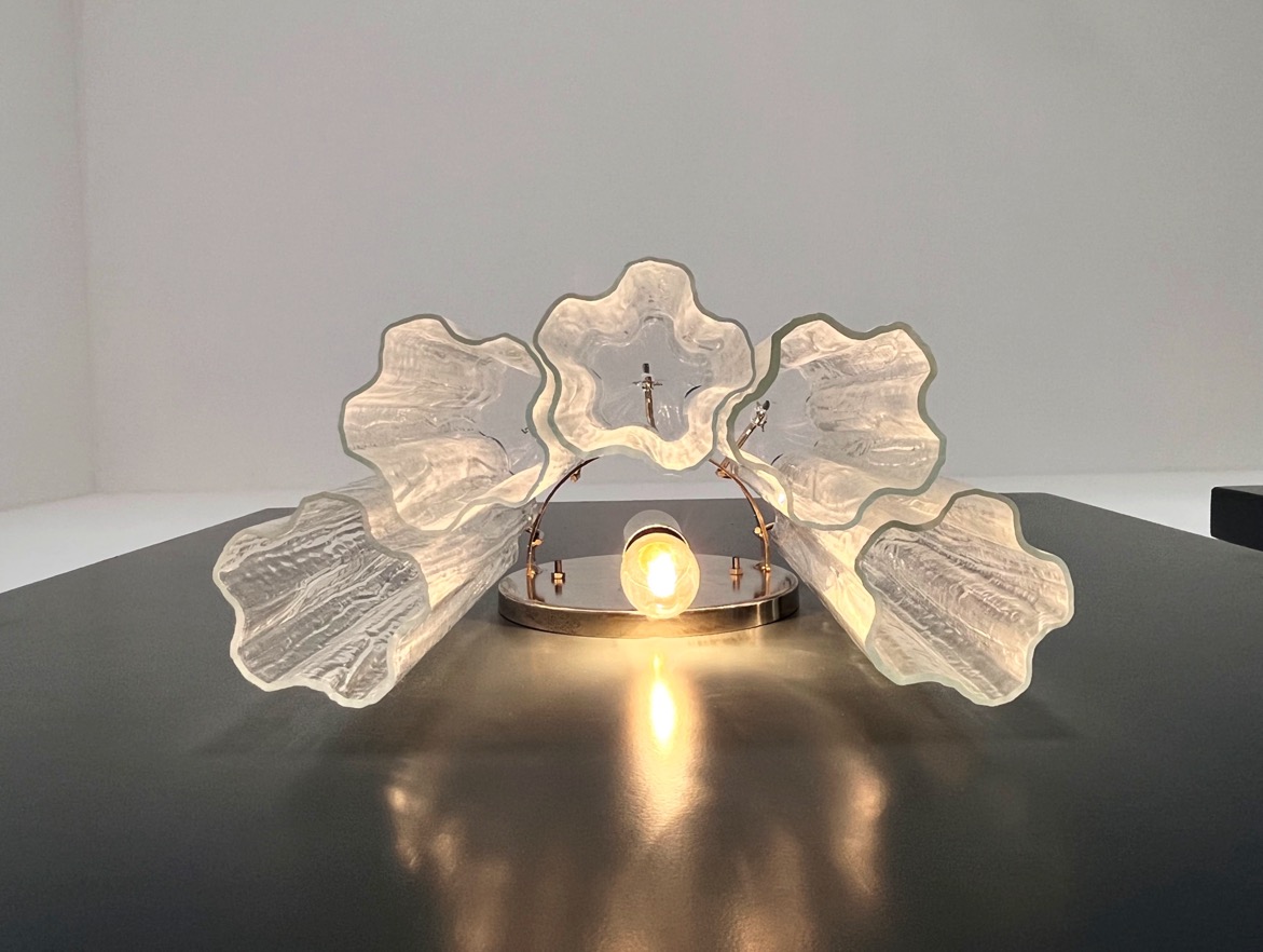 Handblown Murano Tubular Wall Sconce – 5 Glass Tubes – Set of 2 in transparent glass