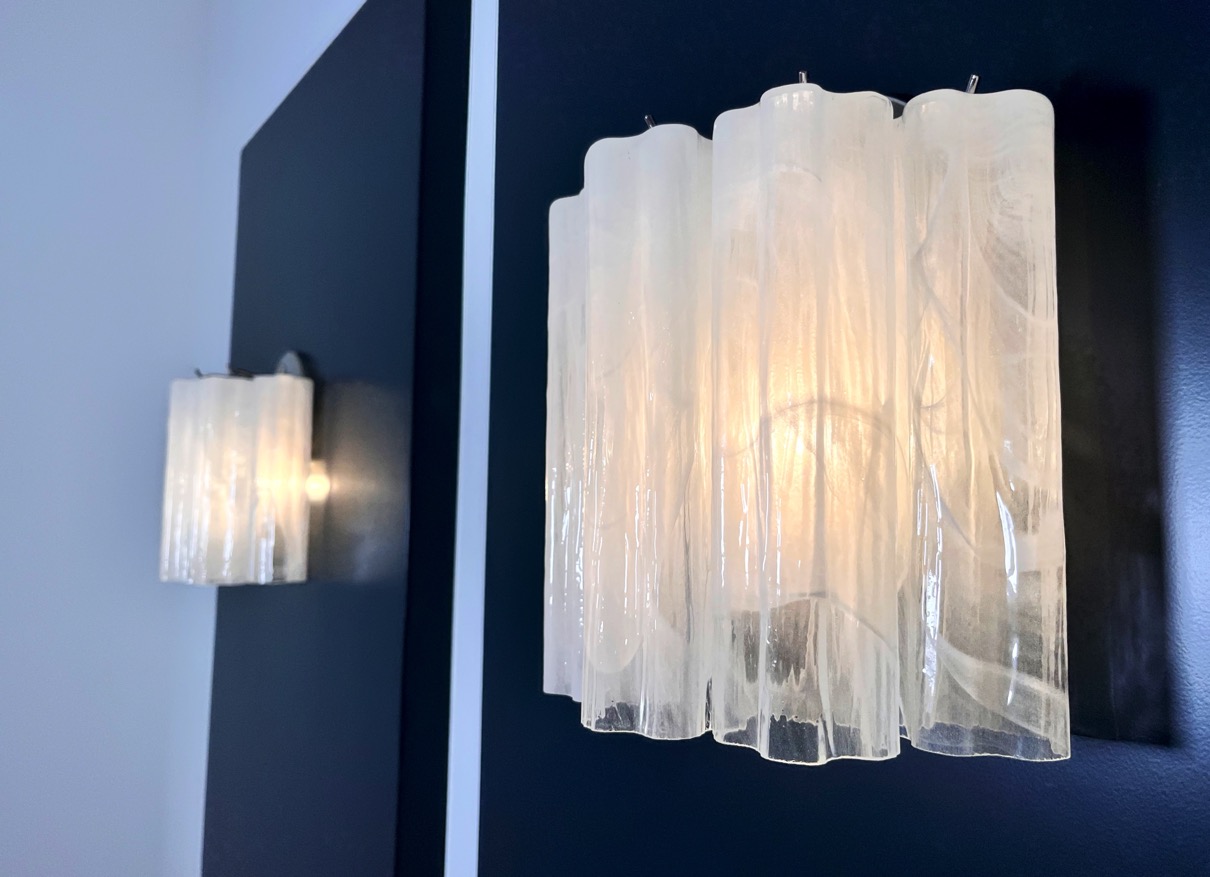 Handblown Murano Tubular Wall Sconce – 5 Glass Tubes – Set of 2 in white-alabaster glass