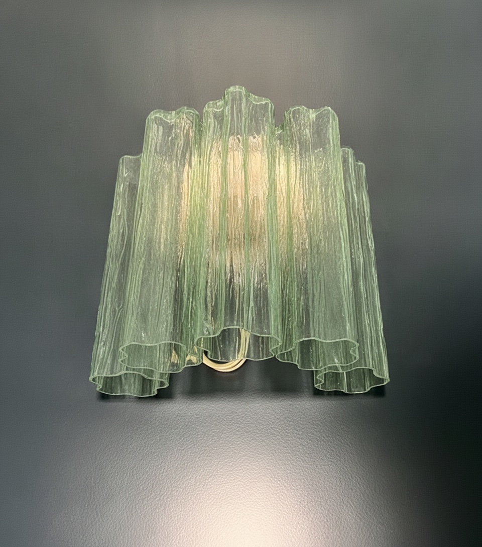 Handblown Murano Tubular Wall Sconce – 5 Glass Tubes – Set of 2 in green glass