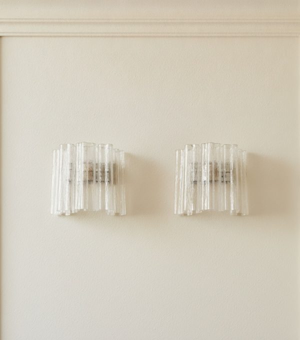 Handblown Murano Tubular Wall Sconce – 5 Glass Tubes – Set of 2 mounted on the wall