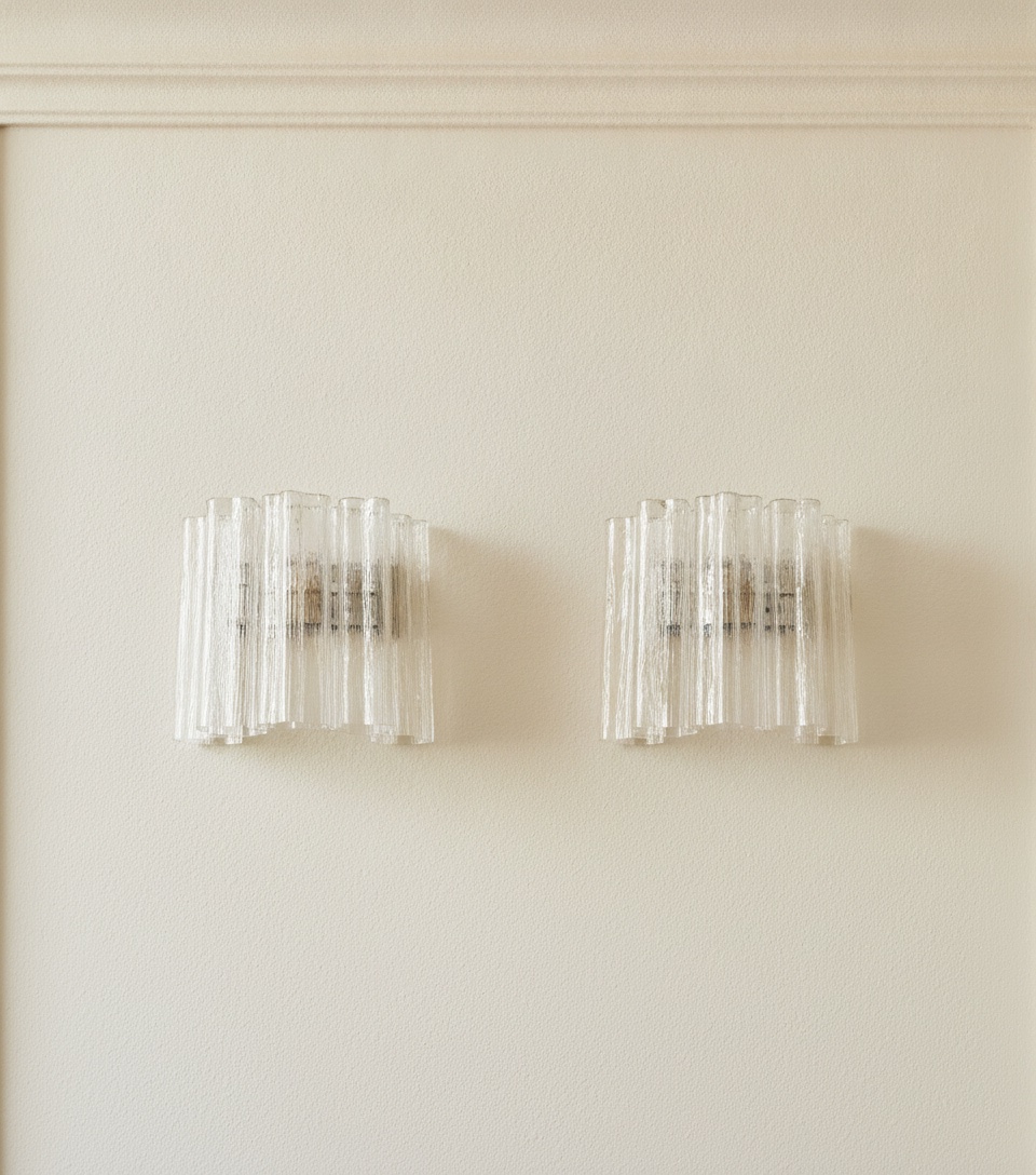 Handblown Murano Tubular Wall Sconce – 5 Glass Tubes – Set of 2 mounted on the wall