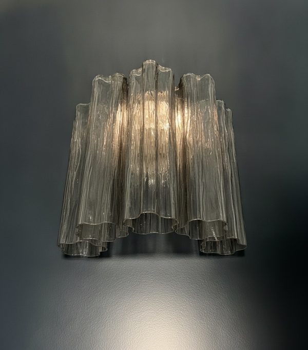 Handblown Murano Tubular Wall Sconce – 5 Glass Tubes – Set of 2 in smoked glass