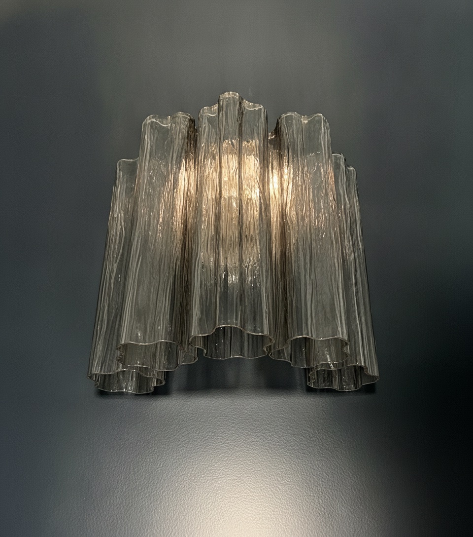 Handblown Murano Tubular Wall Sconce – 5 Glass Tubes – Set of 2 in smoked glass