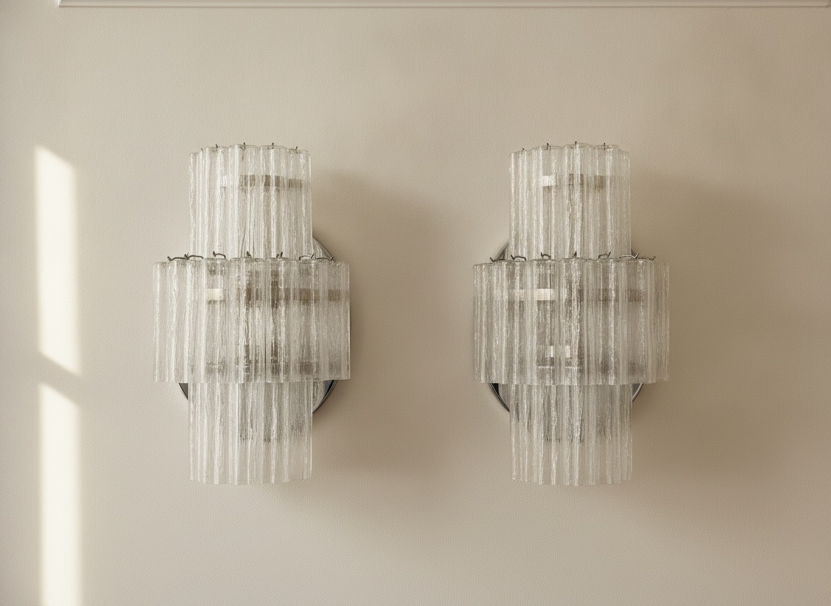 Handblown Murano Tubular Wall Sconce – Set of 2 mounted on the wall