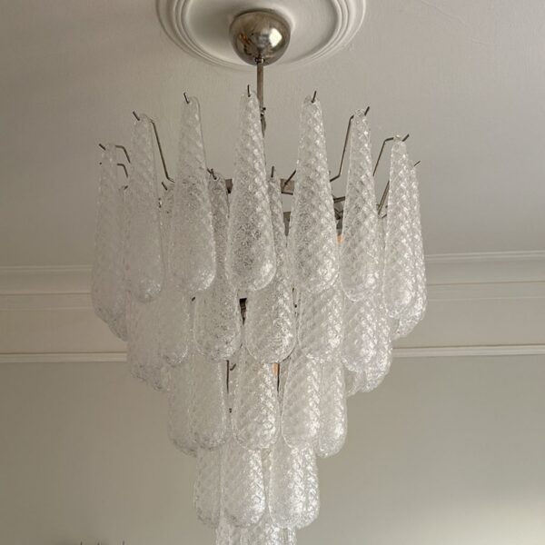 Transparent Murano Drop Chandelier – 52 Glass Drops — handblown Murano glass, made in Italy