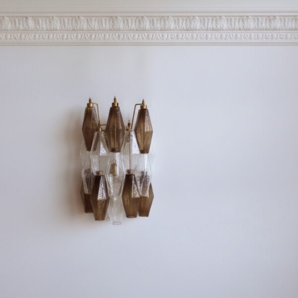 Transparent & Smoked Murano Poliedri Wall Sconces – Set of 2
