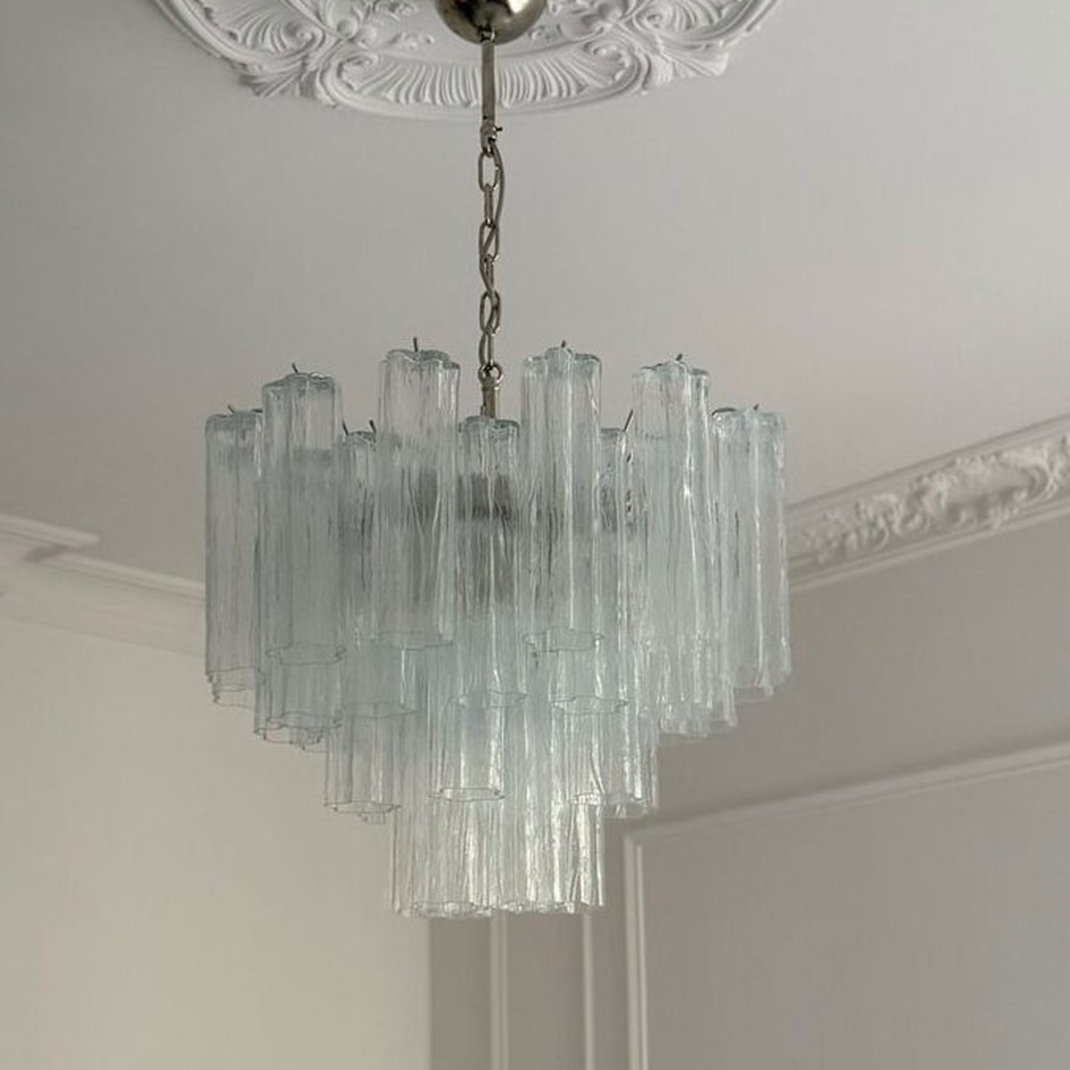 Transparent Murano Tubular Chandelier – 36 Glass Prisms - Gold — handblown Murano glass, made in Italy