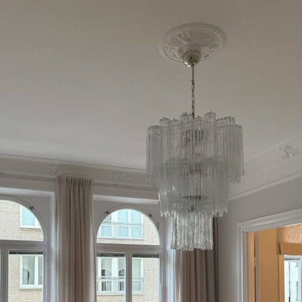 Transparent Murano Tubular Chandelier – 48 Glass Prisms - Gold — handblown Murano glass, made in Italy