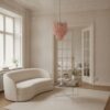 Handblown pink Murano drop chandelier in a Stockholm apartment living room