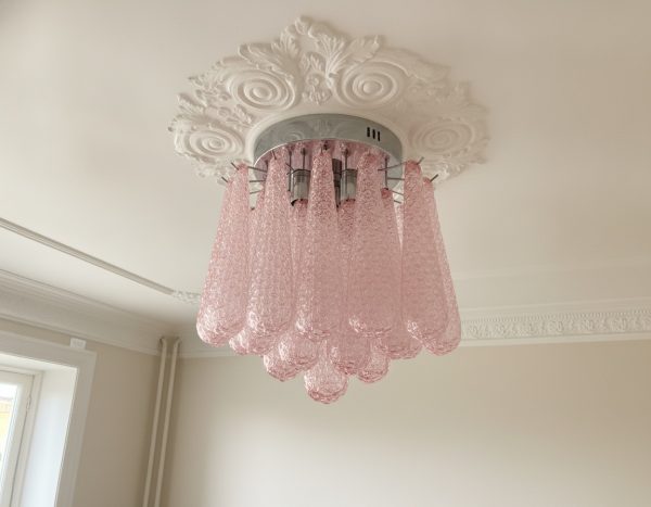 Handblown Pink Murano Drops Chandelier – 32 Glass Drops
