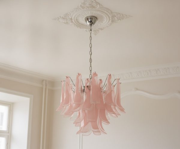Handblown Pink Murano Petal Chandelier – 36 Glass Petals