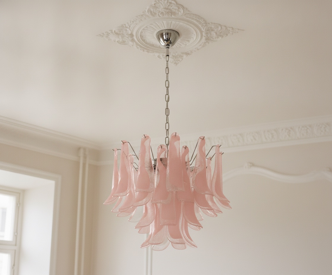 Handblown Pink Murano Petal Chandelier – 36 Glass Petals