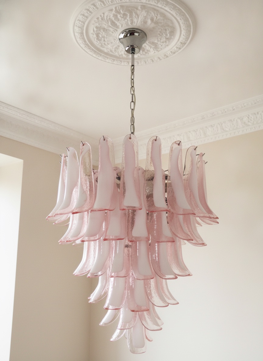 Pink Murano Petal Chandelier – 75 Glass Petals — handblown Murano glass, made to order in Italy
