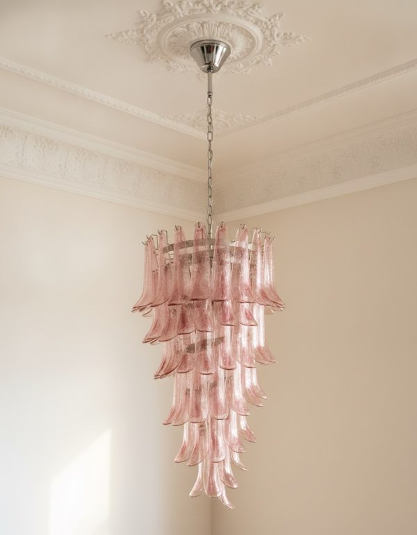 Handblown Pink Murano Petal Chandelier – 83 Glass Petals