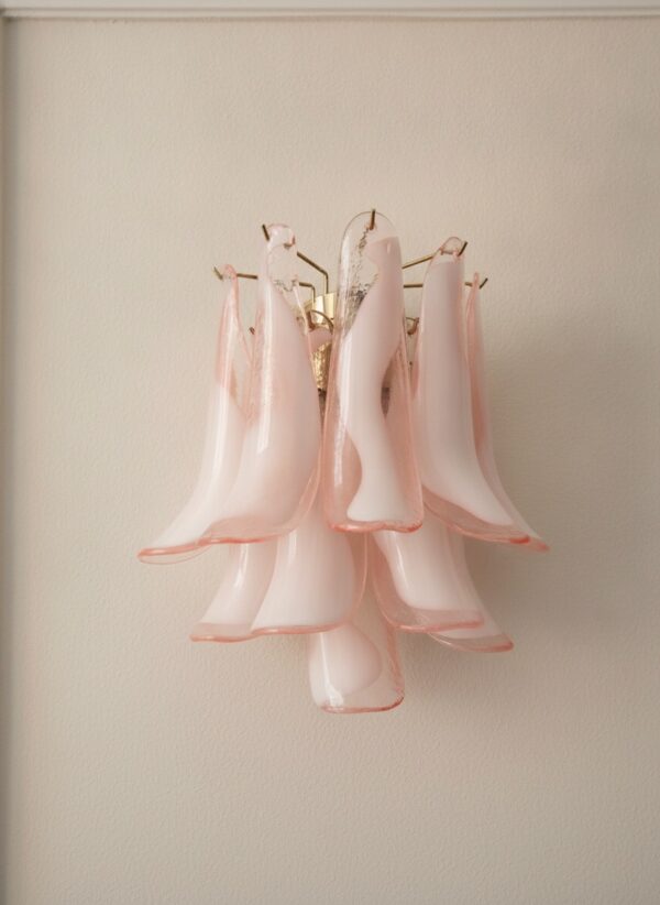 Pink Murano Petal Wall Sconce – 10 Glass Petals – Set of 2 — handblown Murano glass, made to order in Italy
