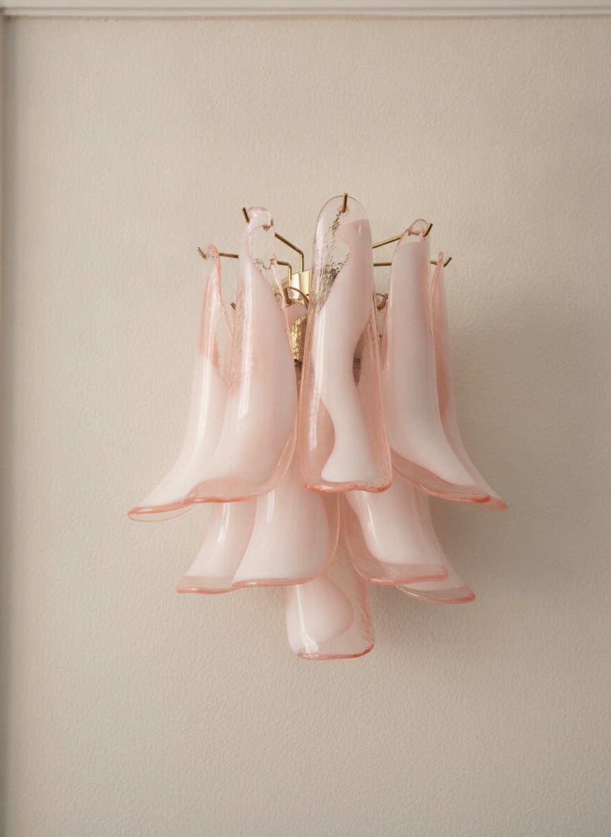 Pink Murano Petal Wall Sconce – 10 Glass Petals – Set of 2 — handblown Murano glass, made to order in Italy