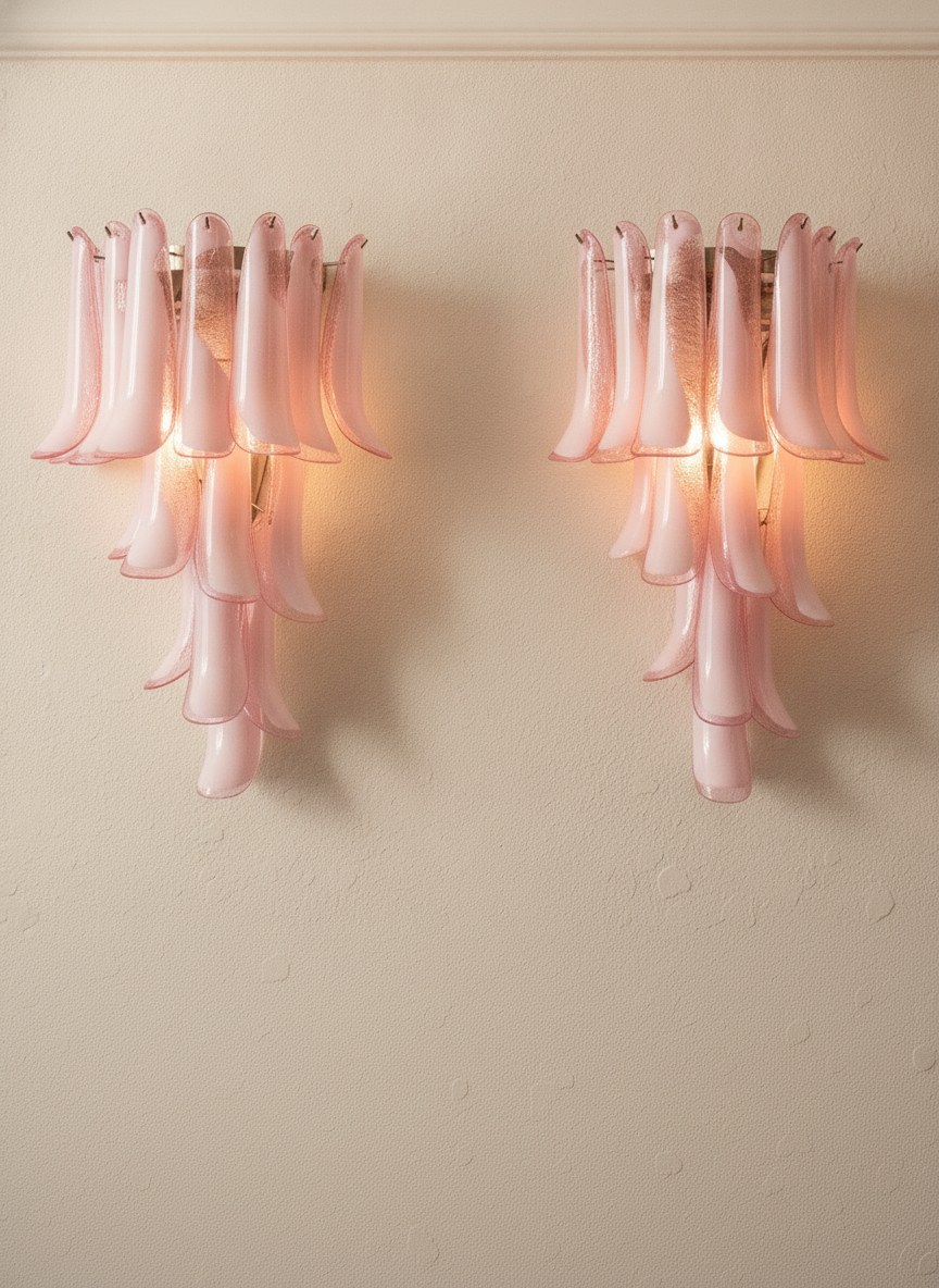 Murano Petal Wall Sconce – 16 Glass Petals – Set of 2 — handblown Murano glass, made in Italy