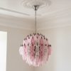 Handblown Pink Murano Poliedri Chandelier – 140 Poliedri Glass