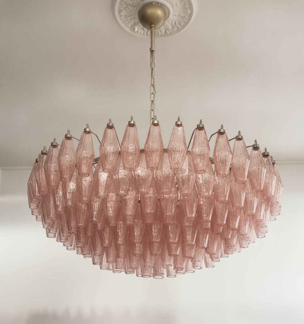Handblown Pink Murano Poliedri Chandelier – 185 Glasses
