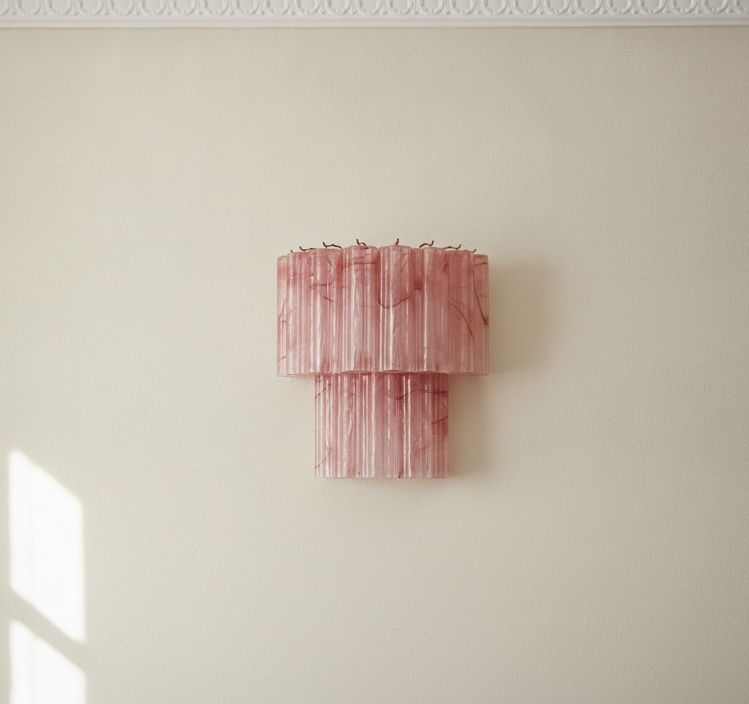Pink Murano Tubular Wall Sconce – 13 Glass Tubes – Set of 2 — handblown Murano glass, made to order in Italy