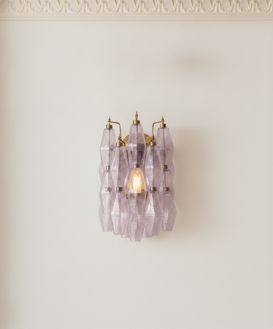 Handblown Purple Murano Poliedri Wall Sconce – Set of 2