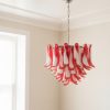 Handblown red Murano petal chandelier, 53 petals
