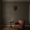 Handblown smoked Murano drop chandelier in a Stockholm apartment living room