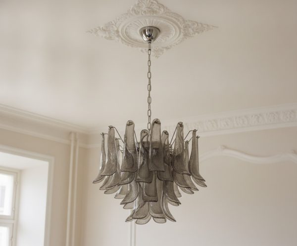 Handblown Smoked Murano Petal Chandelier – 36 Glass Petals